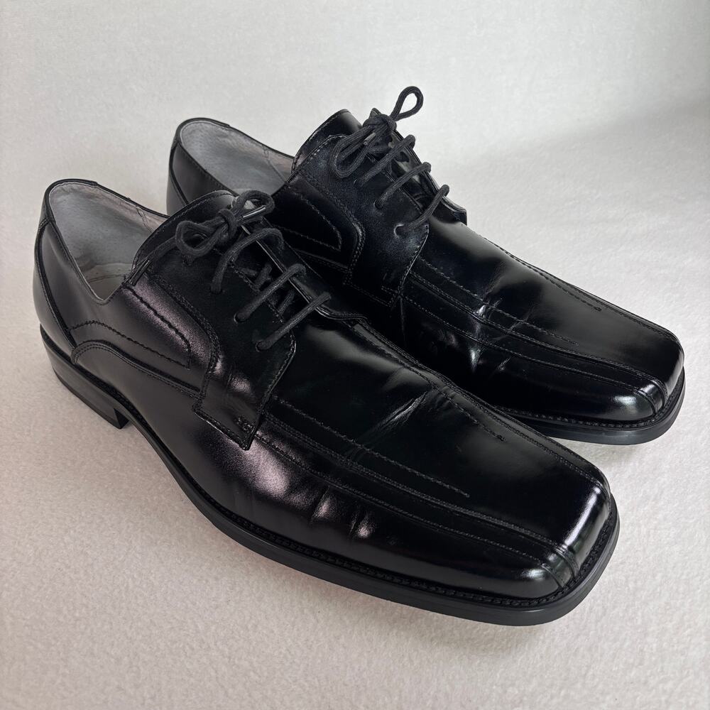Stacy Adams Black Leather Square Bike Toe Lace-Up Classic Derby Dress Shoes 13M